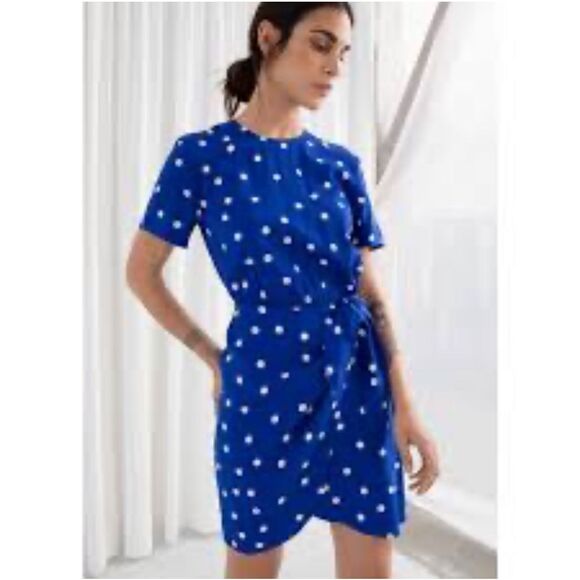 & Other Stories Dresses & Skirts - Paris Atelier & Other Stories Blue Polka Dot Short Sleeve Tie Waist Mini Dress 8